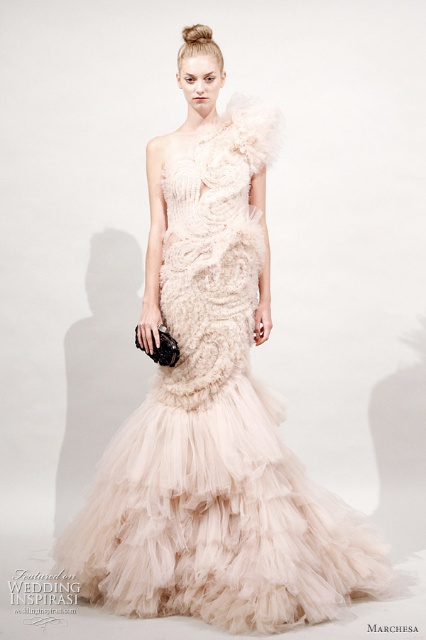 Marchesa Spring 2011 ready-to-wear collection - beautiful one-shoulder ruffle gown 