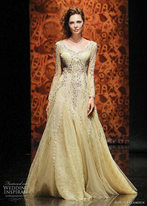 Randa Salamoun Couture Fall/Winter 2010-2011 gold evening gown with long-sleeves suitable as wedding dress