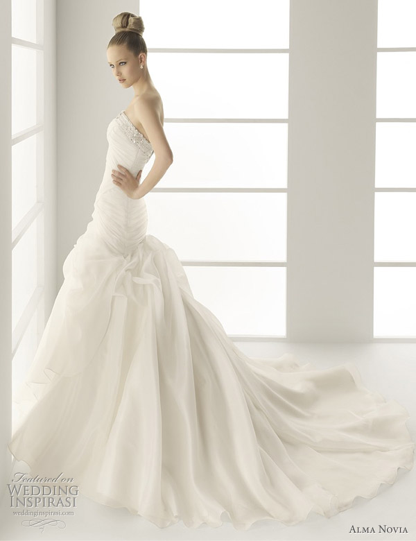 Bustle wedding dress by Alma Novia 2011 - Miren bead-embellished organza gown 