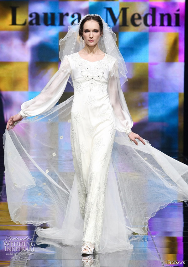 Fashionable long sleeve wedding dress for modest brides by Russian fashion designer sisters from Chechnya Laura and Medni Arzhiyeva 