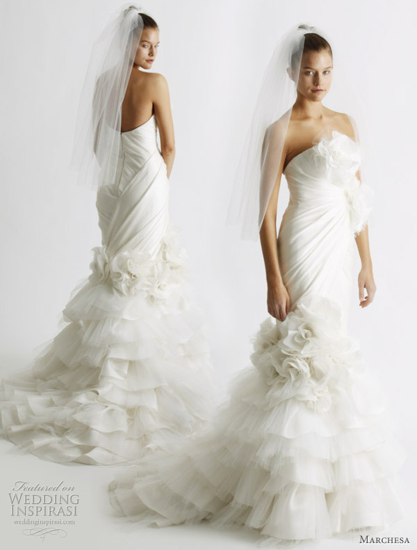 Mermaid style wedding dress by Marchesa from the Spring/Summer 2011 bridal collection, shown at the New York bridal market