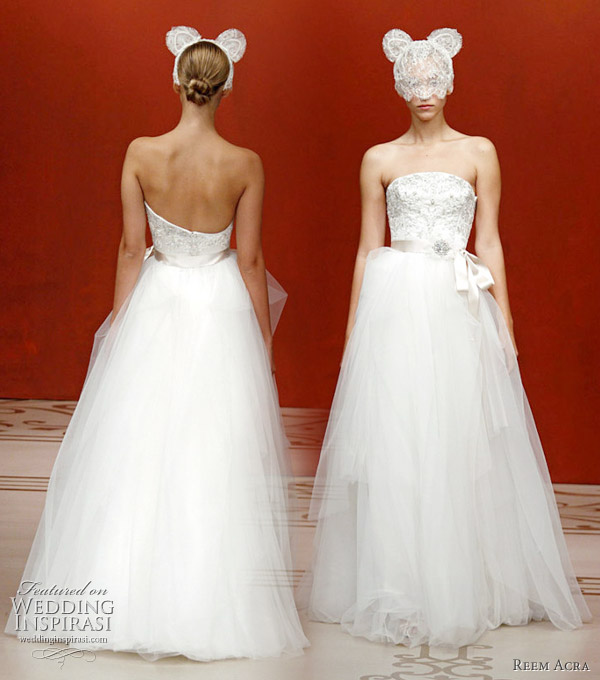 Reem Acra wedding gown Fall/Winter 2011 - strapless bridal gown, mouse ear veil
