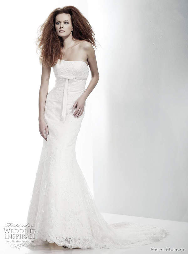 Herve Mariage 2011 wedding dress - Illustra bridal gown strapless sheath with ribbon