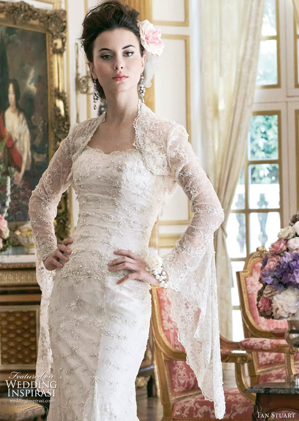 Ian Stuart 2011 wedding dress - Japonica bohemian gown worn with bolero jacket with fishtail sleeves