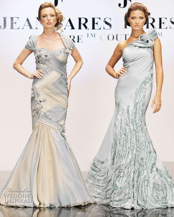 Jean Fares couture fall/winter 2010-2011 - baby blue evening gowns, with straps and one shoulder