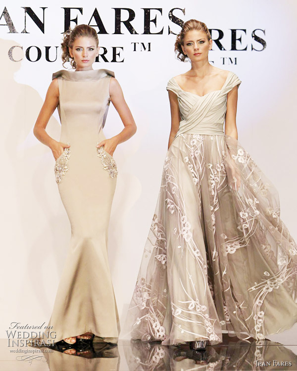 Jean Fares couture fall/winter 2010-2011 - beige and neutral evening gowns, sleek mermaid style and a-line with straps