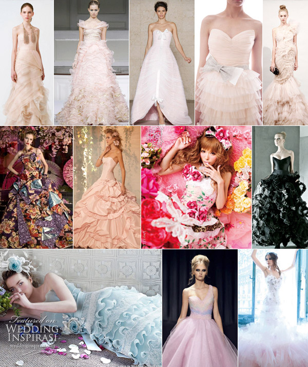 Color wedding gowns peach, pink, black, rose, blue, purple