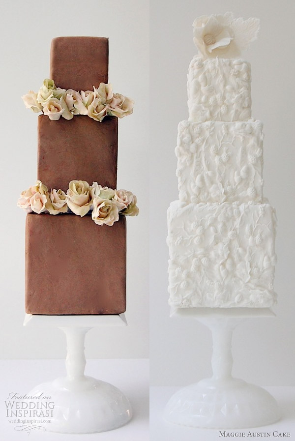 Maggie Austin Cake - Three Boxes of Chocolate and Bas Relief white wedding cake