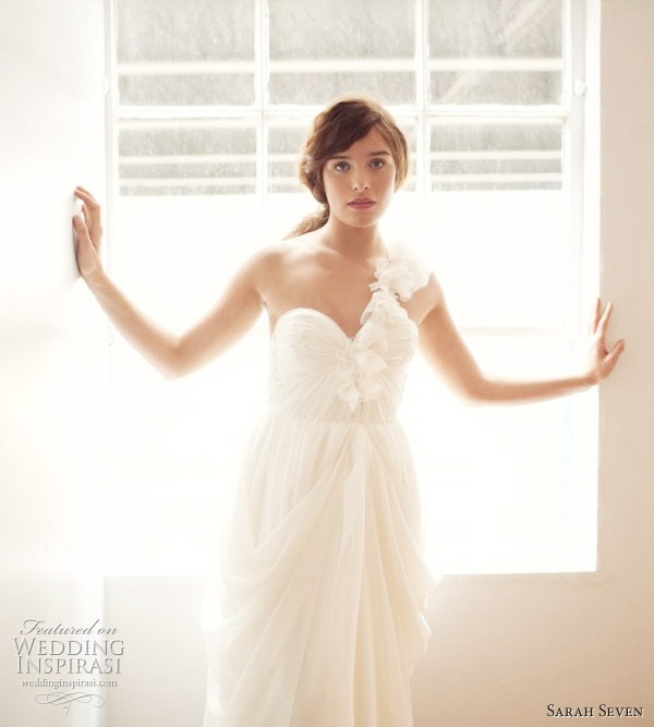Sarah Seven Spring 2011 wedding gowns - Flora dress -This dress is built off of a bustier and is pleated at the bust to the waist