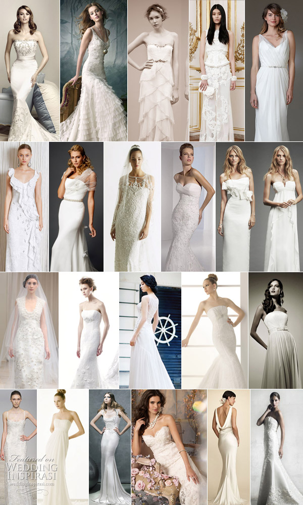 Wedding dress with slimmer silhouettes - sheath or column gowns, mermaid or trumpet dress and empire line gowns