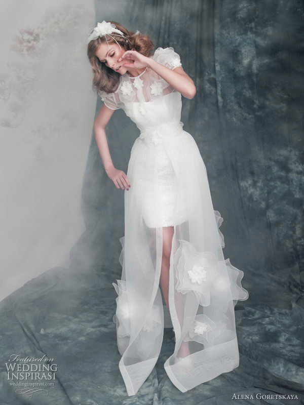 Alena Goretskaya 2011 collection - Astrid short sleeve bridal coat over strapless mini dress 