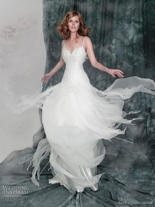 2011 wedding dresses by Alena Goretskaya - Artemia poskoshnoe corset wedding dress with embroidered bodice and skirt with beaded cords and crystal beads. Straps decorated with crystal brooch. 2011 wedding dresses by Alena Goretskaya - Artemia poskoshnoe corset wedding dress with embroidered bodice and skirt with beaded cords and crystal beads. Straps decorated with crystal brooch.
