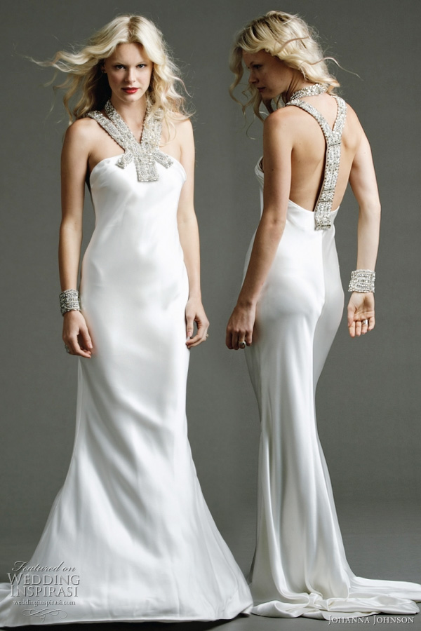 Johanna Johnson 2011 wedding dress - Tudor - "ivory" heavy silk, hand beaded neckpiece with A-line, beaded gown and full train, y-back straps