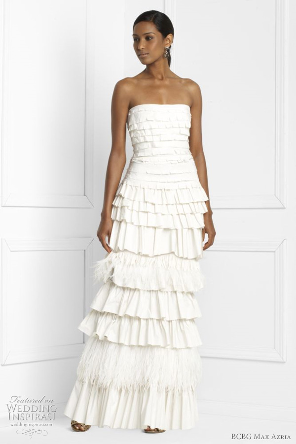 bcbg max azria bridal 2011 - TIERED STRAPLESS GOWN in taffeta and feathers