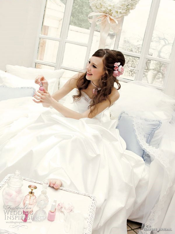 Manicured perfection - sweet wedding photo shoot with white ball gown for Barbie Bridal