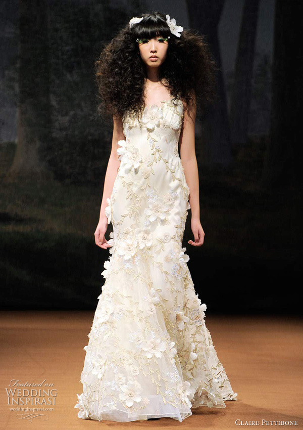 claire pettibone wedding dress - FLORA fold vines and ivory flowers scattered over tulle and silk with an open back.