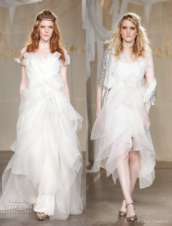 carol hannah bridal 2012 sweet bay long wedding gown and short wedding dress with sparkly cardigan