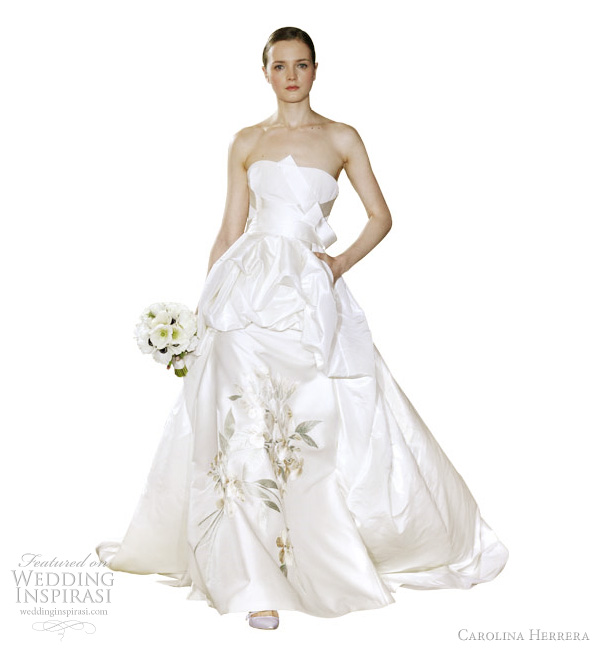 carolina herrera bridal spring 2012 - Angelika off white silk mikado and taffeta floral embroidered strapless wedding dress