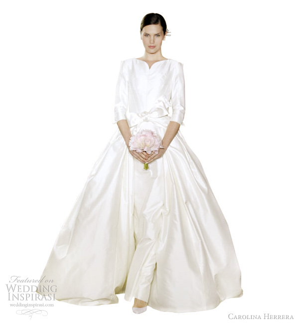 carolina herrera wedding dress 2012  - Chrissy off white duchess satin overlay wedding dress