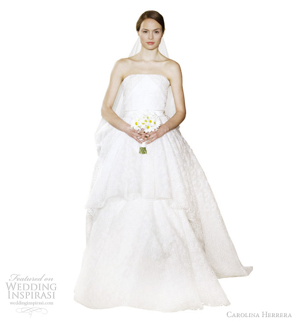 carolina herrera wedding dresses 2012 - Anastasia ivory silk organza eyelet tiered strapless gown with taffeta ribbon