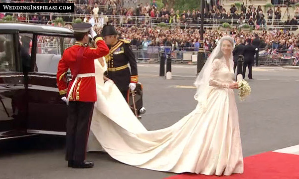 kate middleton wedding dress designed by sarah burton. The train is about 2 metres long