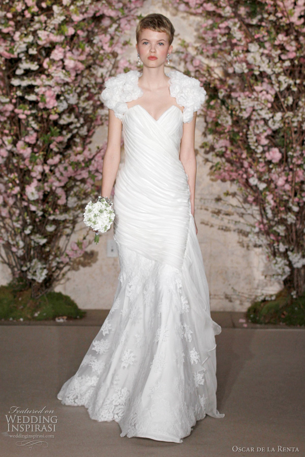 oscar de la renta 2012 bridal - fit and flare wedding dress and bolero