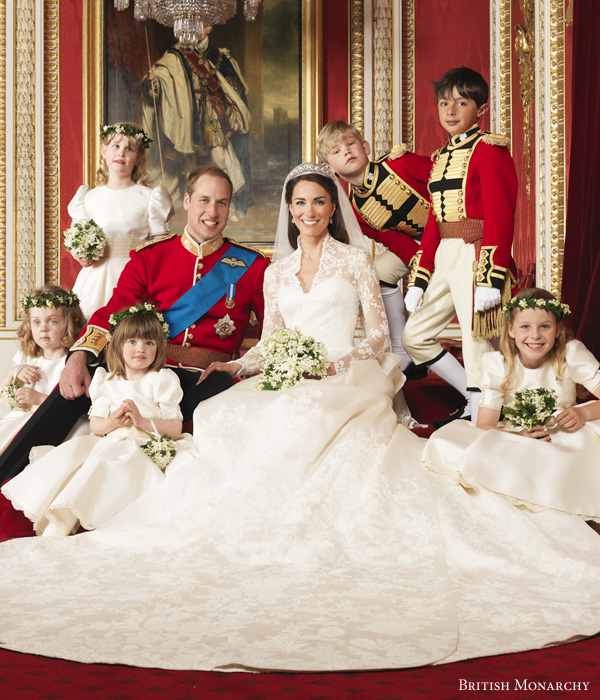 Royal Wedding 2011 - Official portrait of Prince William, the Duke of Cambridge, Catherine Middleton, the Duchess of Cambridge by photographer Hugo Burnand © British Monarchy