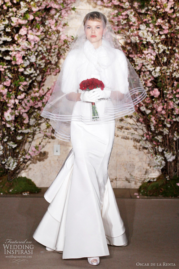 winter wedding dresses ideas, fur stole jacket - oscar de la renta spring 2012 bridal collection