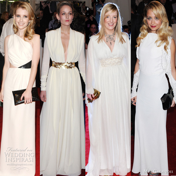 alexander mcqueen savage beauty met ball gala 2011 - Emma Roberts in Michael Kors, Leelee Sobieski in Vionnet, Sarah Burton in Alexander McQueen, Nicole Richie in vintage Thirties white gown 