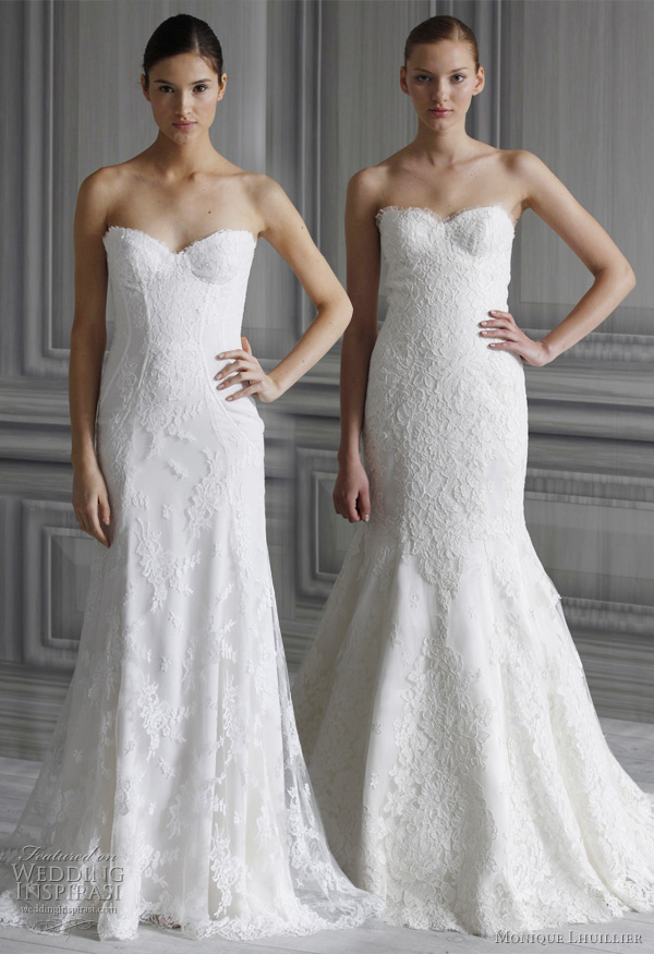 monique lhuillier 2012 wedding dresses - strapless lace bridal gowns