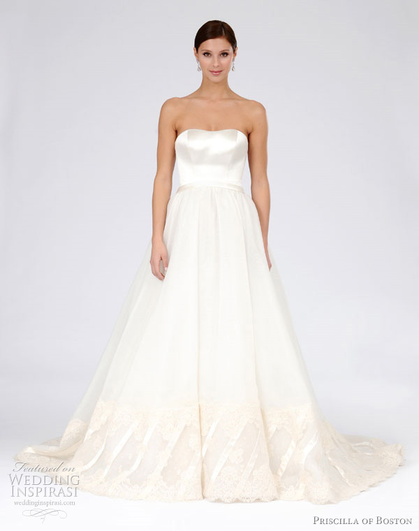 Priscilla of Boston spring 2012 Andrea strapless gown with lace bolero option