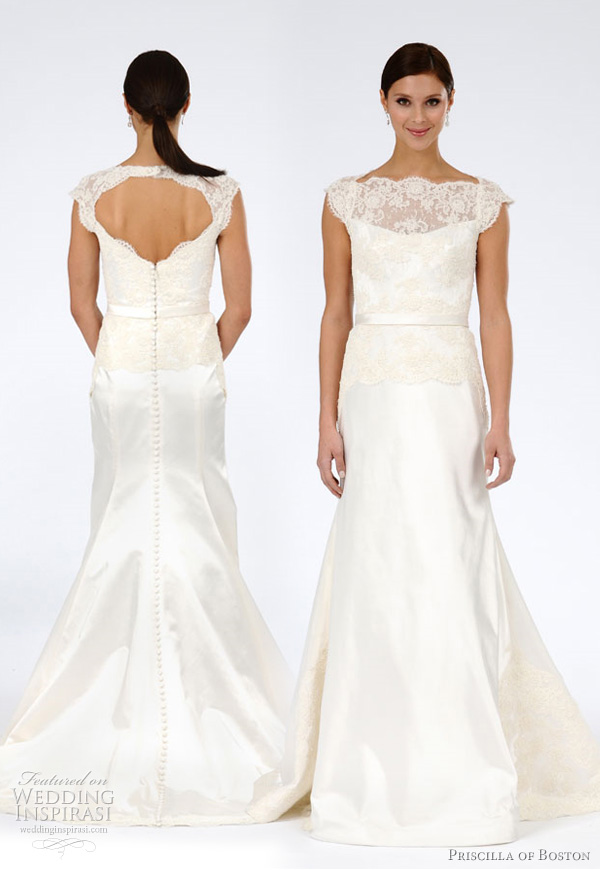 priscilla of boston wedding dresses spring 2012 - Penelope lace bodice gown