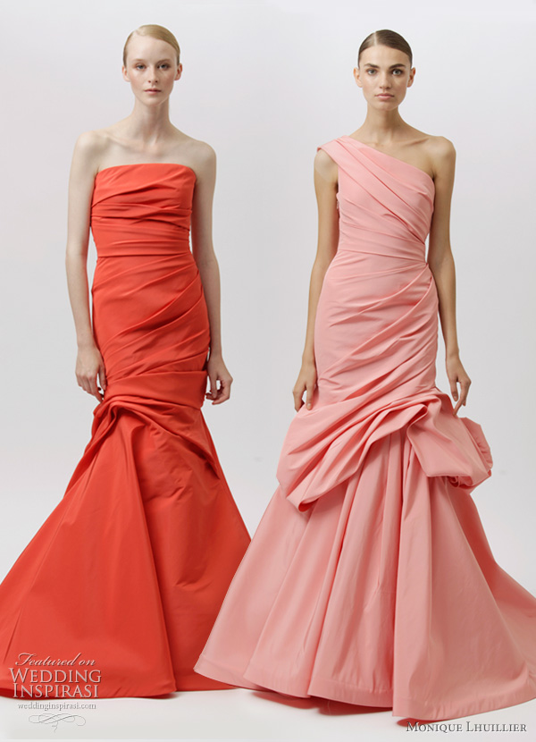 monique lhuillier resort 2012 color mermaid dresses in red orange and pink