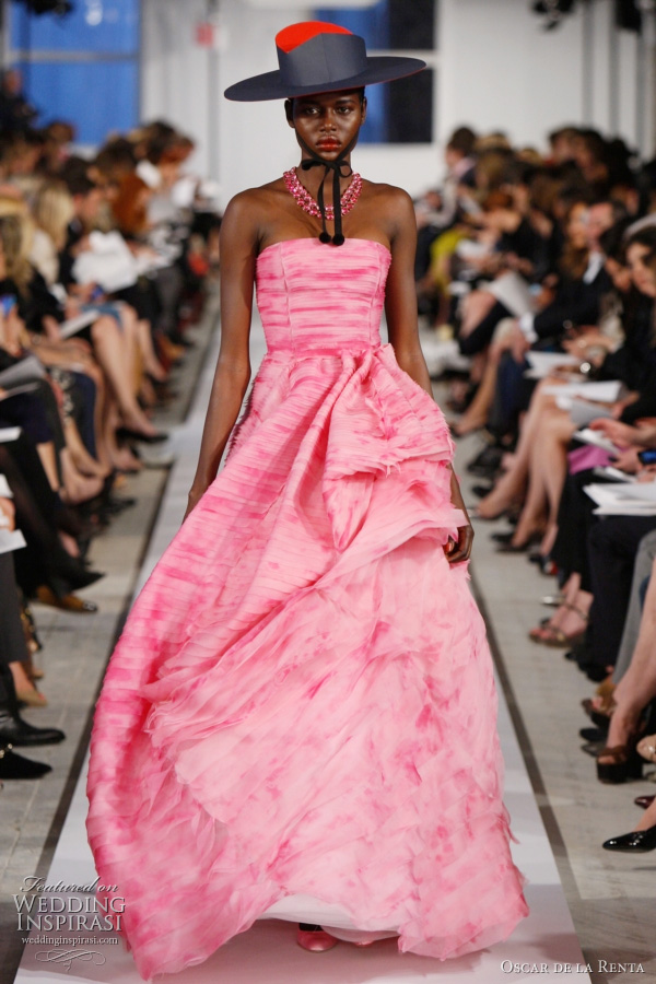 oscar de la renta resort 2012 collection - blossom shibori silk organza strip embroidered gown