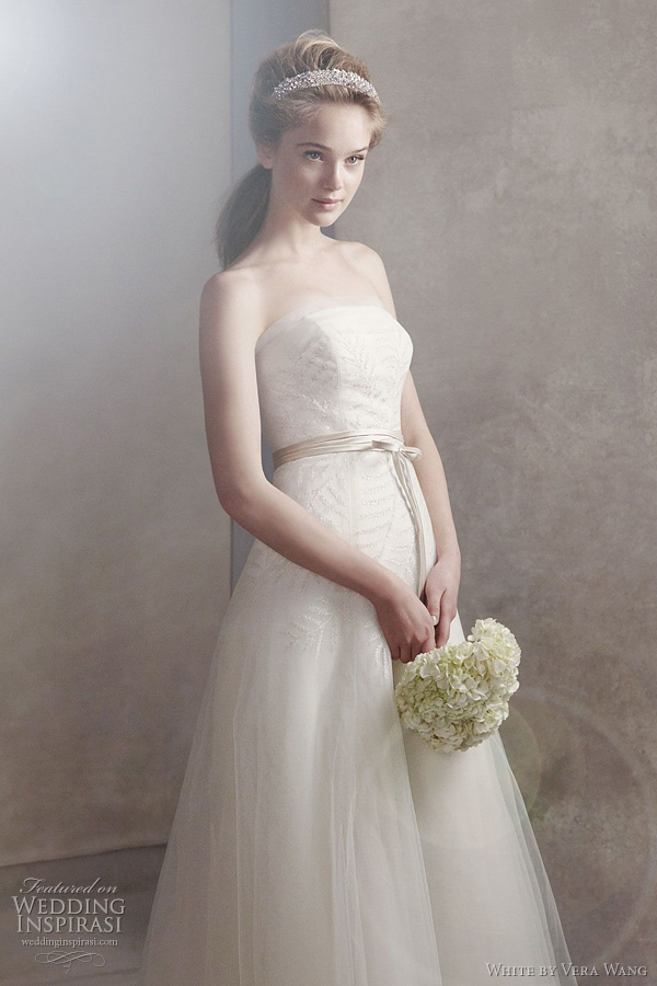 white by vera wang fall 2011 2012 wedding dresses - Organza Gown with Fern Embroidery and Net Overlay Style VW351062