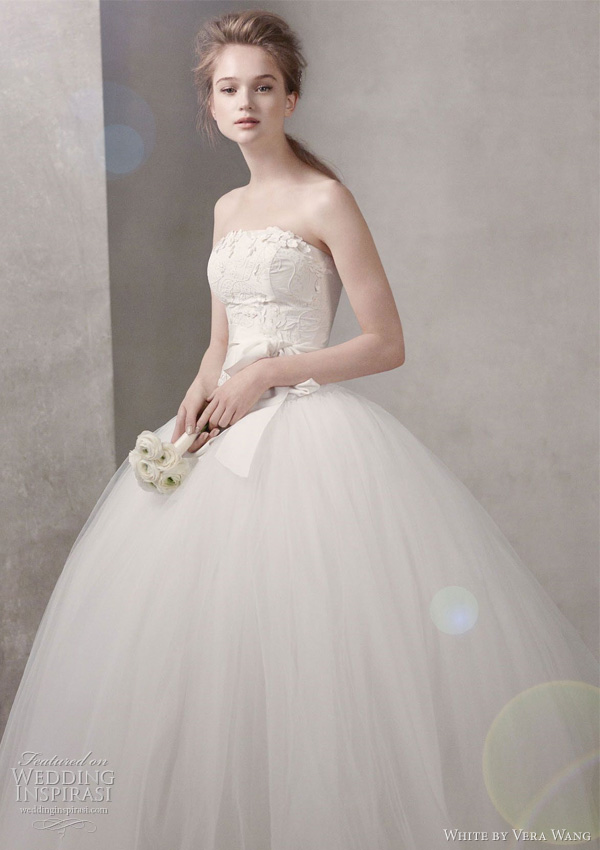 white by vera wang fall 2011 bridal collection - Taffeta Ball Gown with Floral Embroidery on Bodice Style VW351027