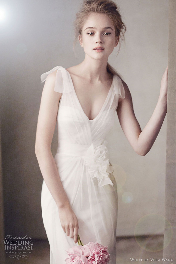 white by vera wang fall 2011 wedding dress - V Neck Satin Corset Gown with Grosgrain Sash Style VW351039 white by vera wang fall 2011 wedding dress - V Neck Satin Corset Gown with Grosgrain Sash Style VW351039
