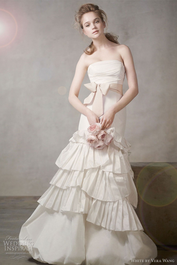 white by vera wang wedding dresses fall 2011 - Mermaid Gown with Pleated Skirt and Bubble Hem Style VW351043