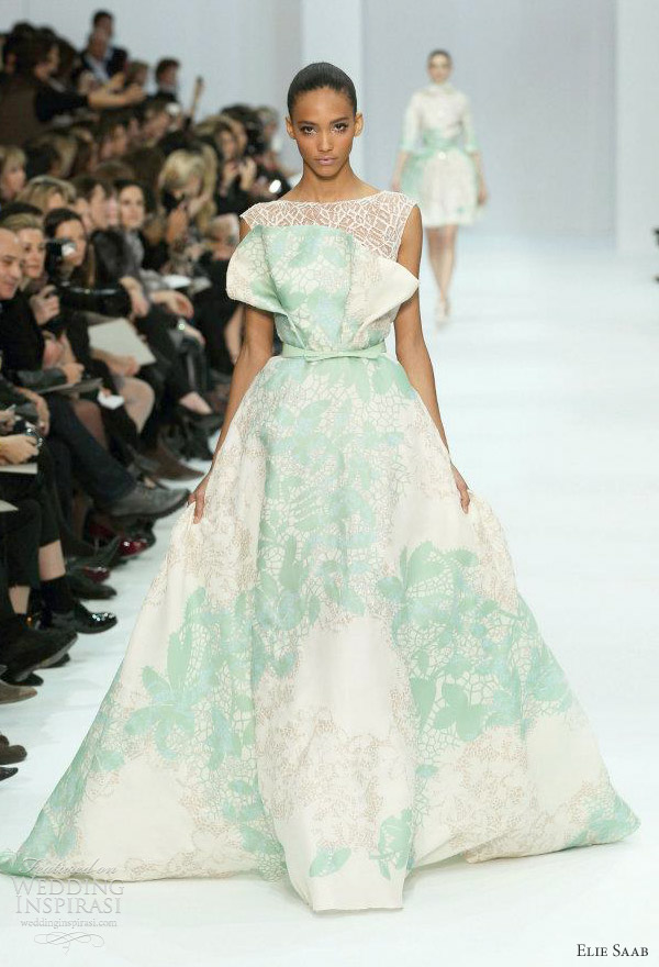 elie saab couture 2012 - white and mint green gown elie saab couture 2012 - white and mint green gown