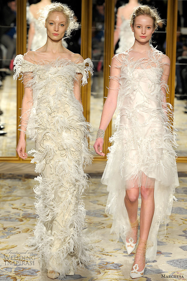 marchesa fall winter 2012 feather dresses