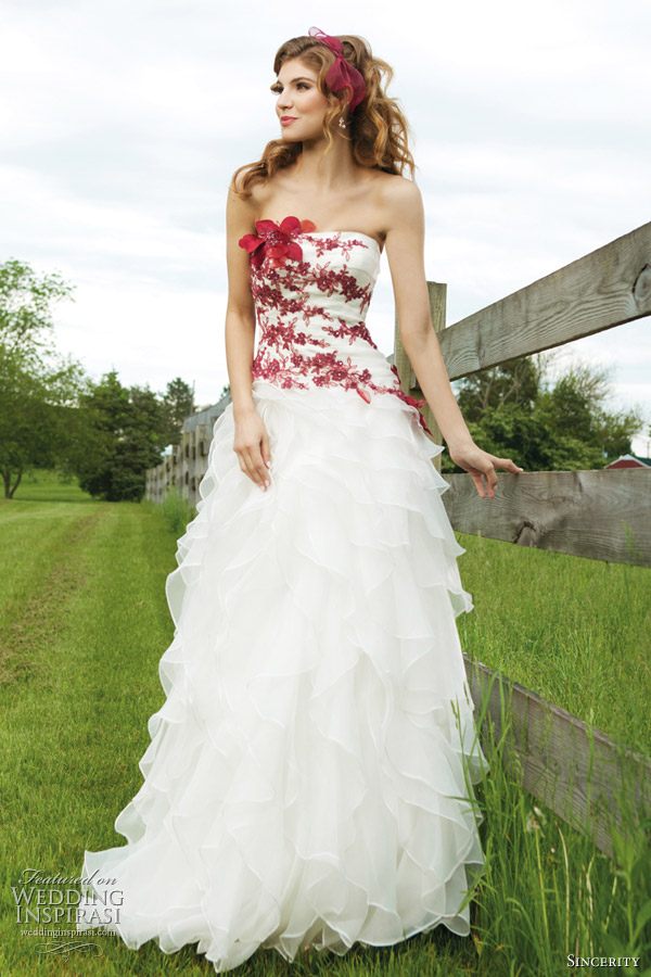 red white wedding dress