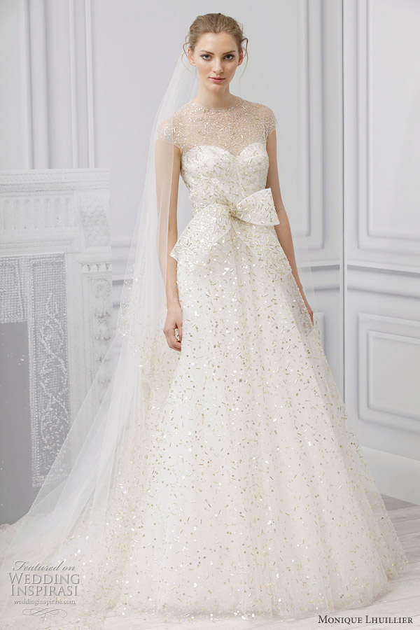 monique lhuillier champagne wedding dress spring 2013