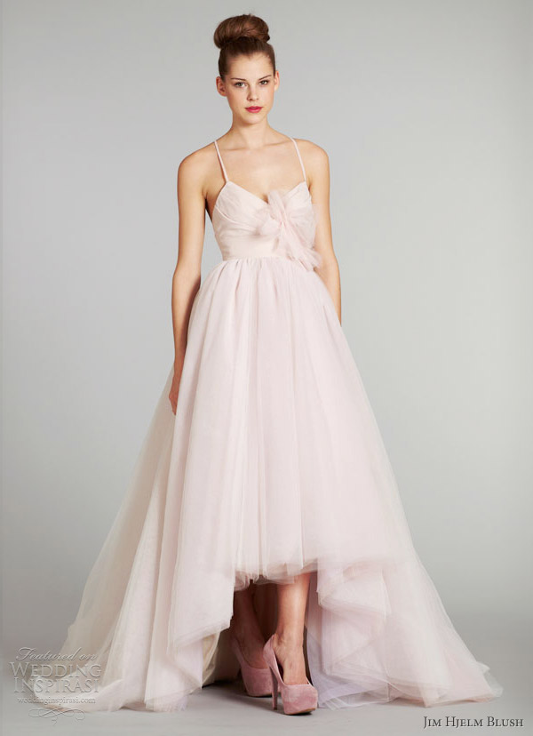 blush pink high low wedding dress