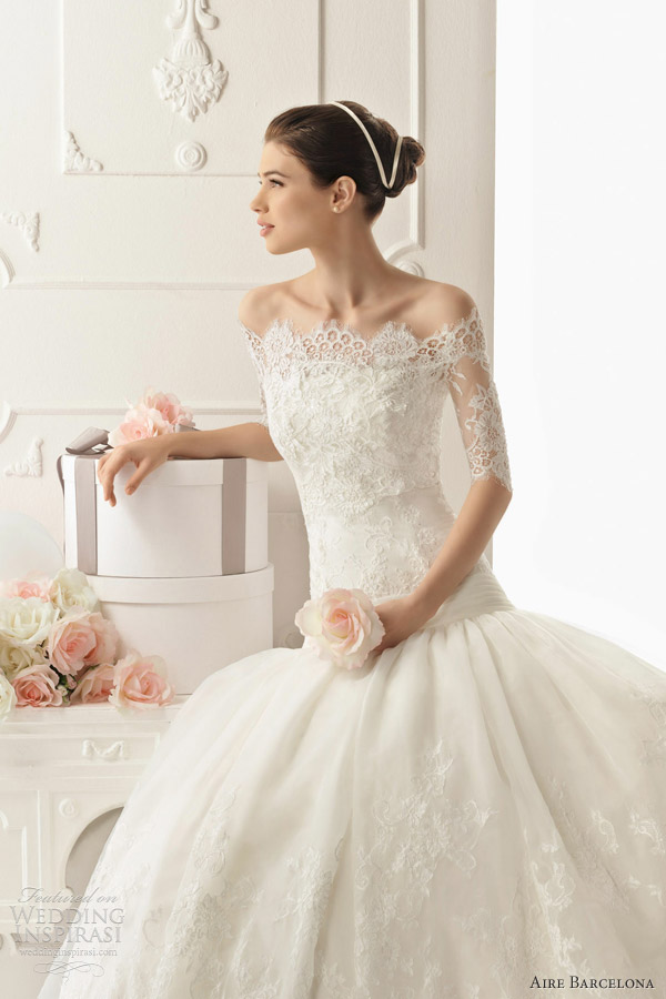 aire barcelona 2013 real lace short sleeve wedding dress