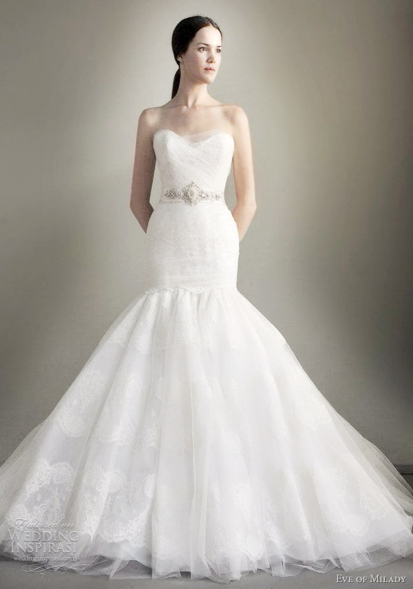 eve of milady spring 2013 strapless mermaid wedding dress crystal belt