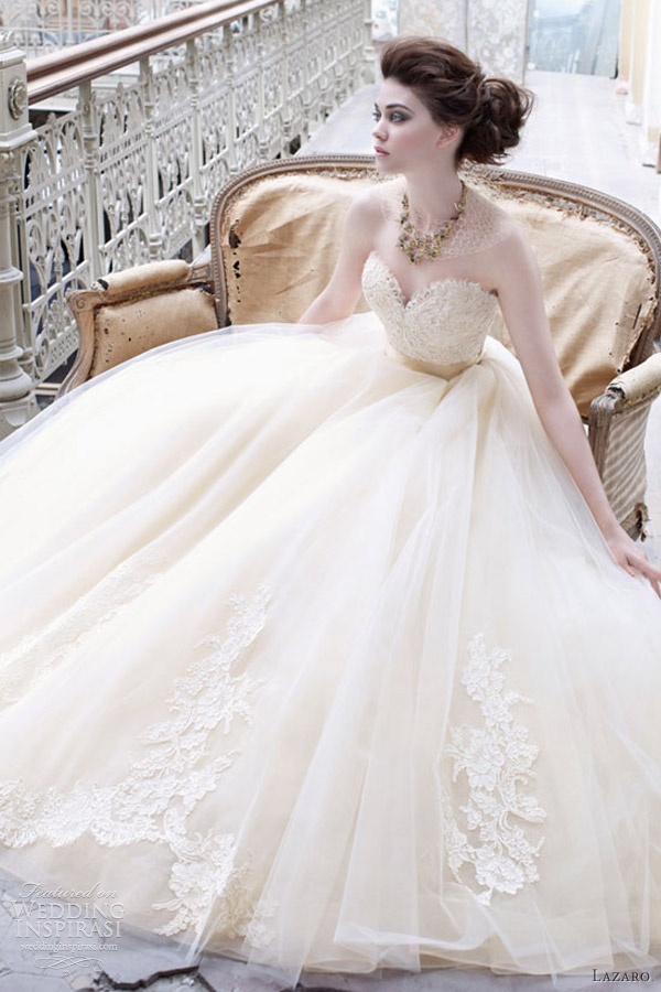 lazaro buttercup wedding dress fall 2012 tulle ball gown sweetheart neck lace silk ribbon belt 3251