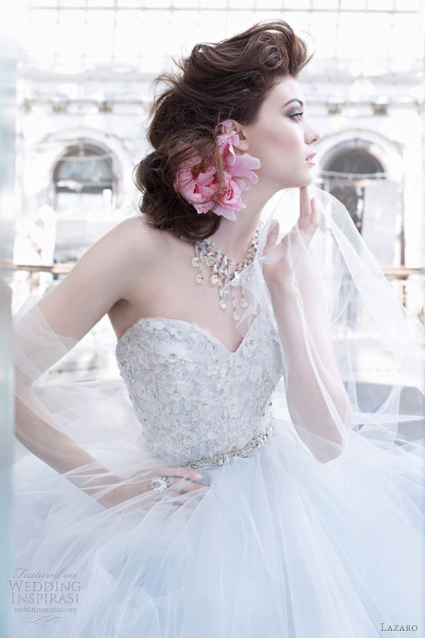 lazaro fall 2012 bridal ball gown lace corset sweetheart floral embroidered natural waist horsehair chapel train 3269