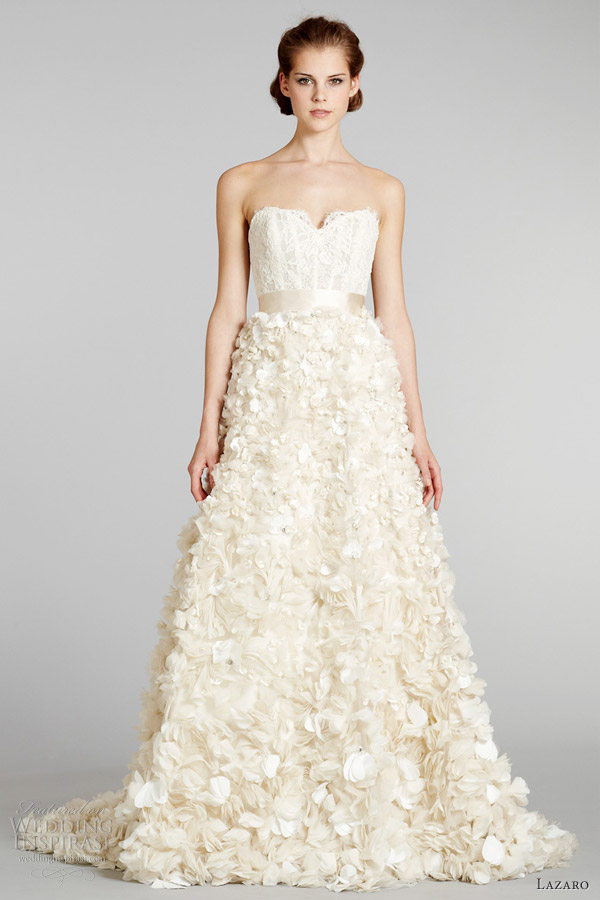 lazaro fall 2012 lace top floral skirt wedding dress