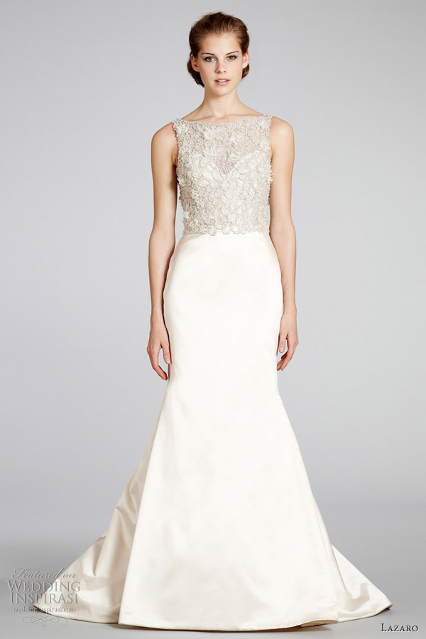 lazaro fall 2012 lace top wedding dress mermaid skirt