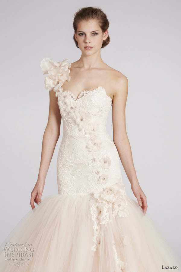 lazaro fall 2012 pink blush one shoulder mermaid wedding dress